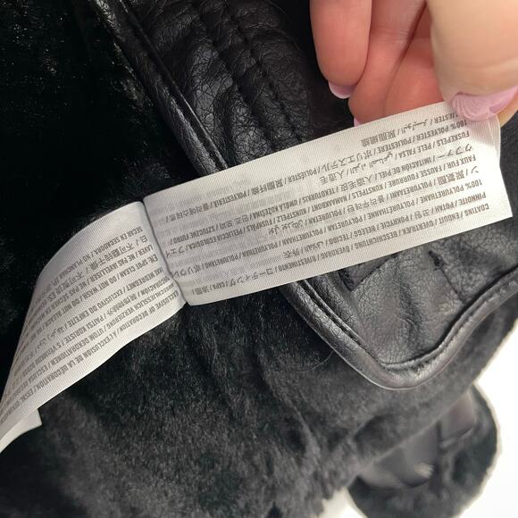 Abercrombie & Fitch Faux Fur Moto Jacket Black Vegan Leather Small - Picture 10 of 10